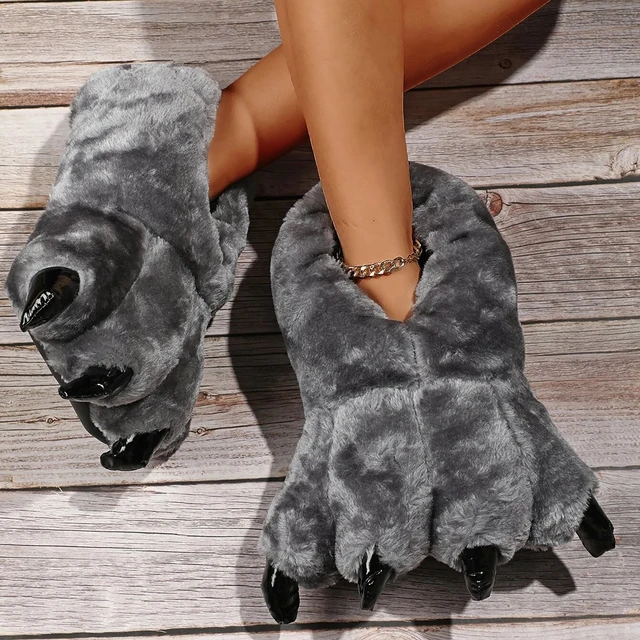 Omhyggelig læsning Betydelig blyant 2022 Winter Warm Soft Indoor Floor Slippers Women Men Children Shoes Paw  Funny Animal Christmas Monster Dinosaur Claw Plush Home - AliExpress