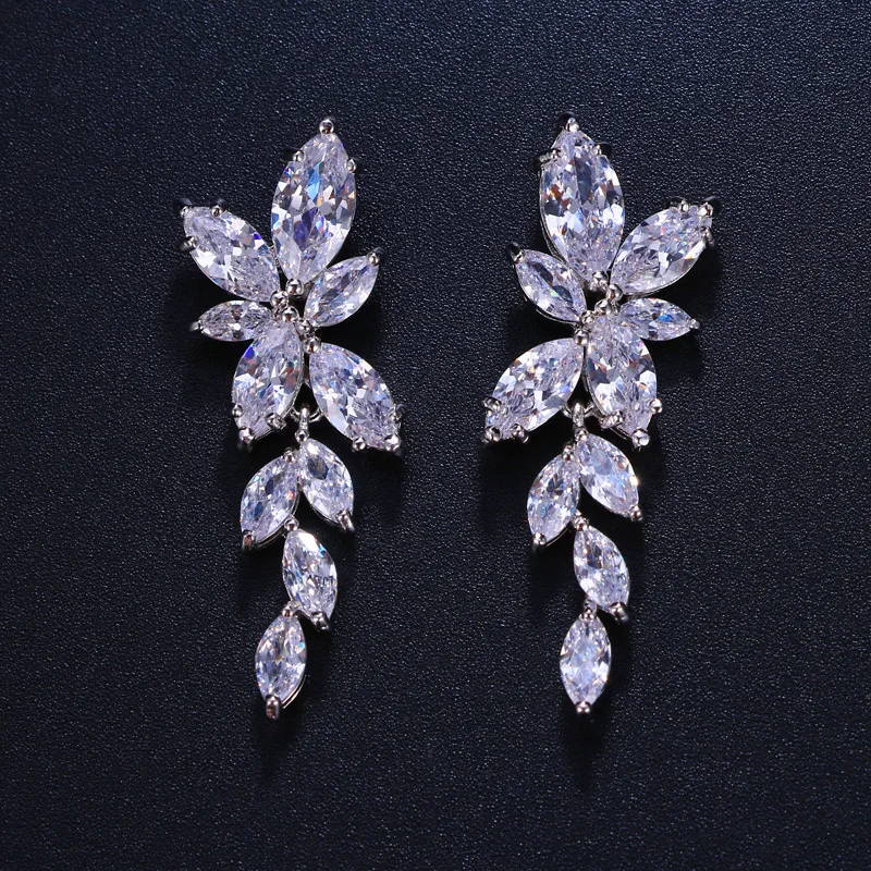 

Floralbride INS Style CZ Crystal Fashion Flower Women Girls Cubic Zircon Earring Bridal Wedding Trendy Dangle Chandelier Earring