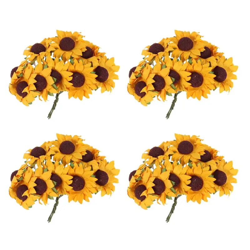 100pcs Simulation Sunflowers Artificial Paper Sunflower Bouquet Artificial Flower For Wedding Decor DIY Photography Decoration