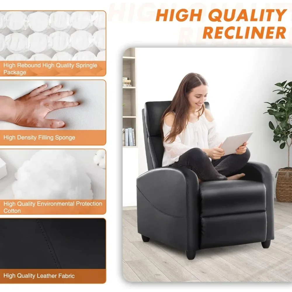 Recliner Chair for Adults, Massage PU Leather Small Recliner Home Theater Seating w/ Lumbar Support, Adjustable Reclining Chair