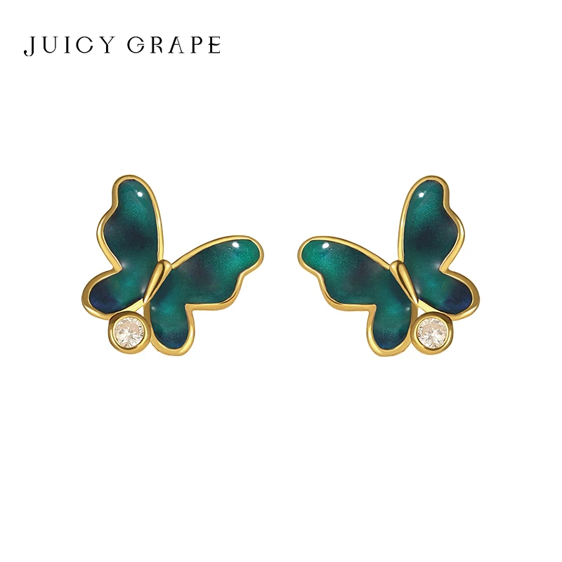 

JUICY GRAPE Butterfly Stud Earrings Entirely Made of S925 Sterling Silver Plated with 18K Gold Color-Changing with Temperature