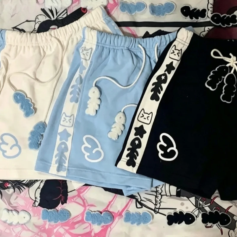 Summer Japanese High Waisted Shorts Women Cute Cat Cartoon Print Cotton Short Pants Casual Fashion Female Bottoms Shorts New 1