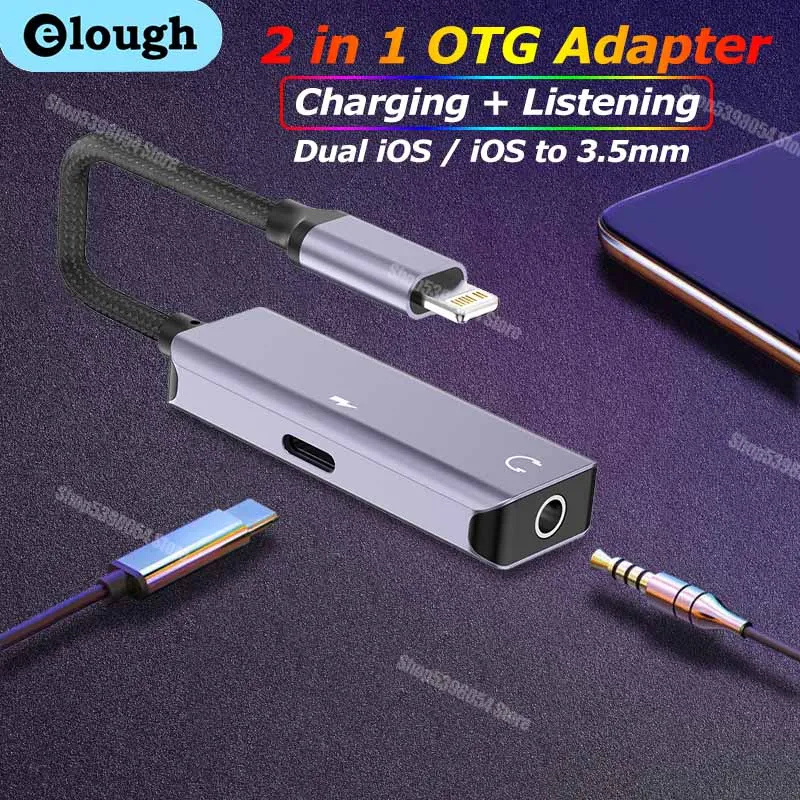 

2 in 1 Lightning to 3.5 mm Jack Audio Adapter For iPhone 14 13 12 Splitter Headphone Cable Earphone Jack Converter OTG Adapter