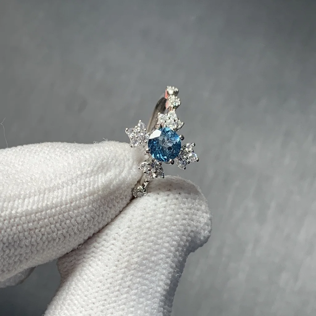 3MM Natural blue topaz Ring Adjustable Female Ring Jewelry for Women Gift Wholesale High Quality Vintage Fine