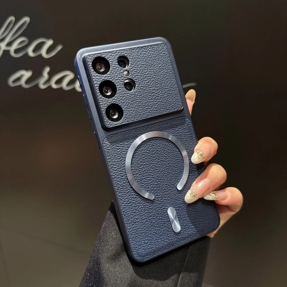 Luxury Leather Texture Shockproof Magnetic Phone Case with Big Window Cover