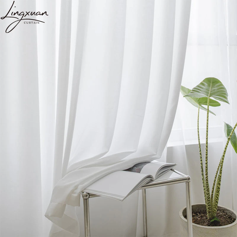 kitchen curtains Modern White Tulle Window Curtains For Living Room Silk Cloth Sheer Voile Curtain For Bedroom Kitchen Soft Gauze Drapes Blinds white blackout curtains