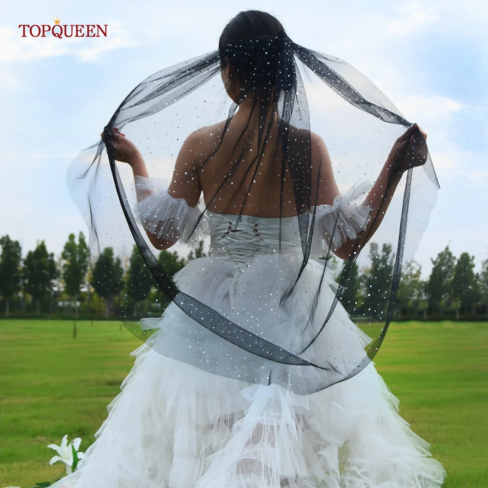 TOPQUEEN Bridal Tulle Black Short Veil Crystal Bead Bling Veil Bridal  Accessories Wedding With Comb V209A - AliExpress