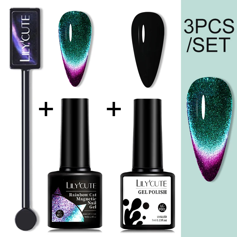 Lilycute 7Ml 9D Cat Gel Magnetico Set Con Bastone Magnetico Magic Color Laser Cat Gel Uv Smalto Per Unghie Nail Art Soak Off Vernici