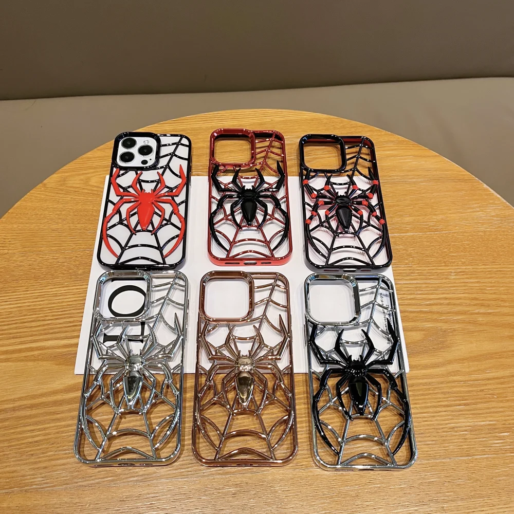 Lustige 3D-Hohlspinnen-Hülle für iPhone 14, 15, 16 Plus, weiche TPU-Beschichtung, Wärmestrahlungsabdeckung für iPhone 13, 12, 14, 15, 16, 17 Pro Max