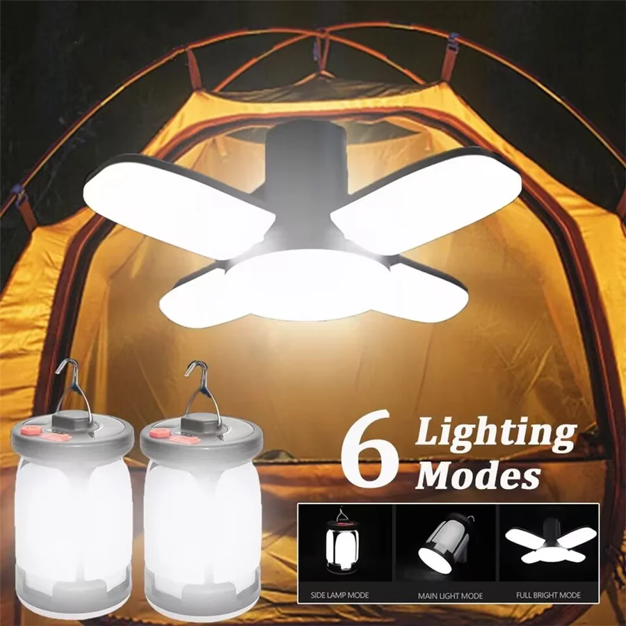 Waterproof Foldable Led Solar Camping Light USB Rechargeable 6 Modes Outdoor Tent Lamp Portable Lanterns Emergency Night Lights