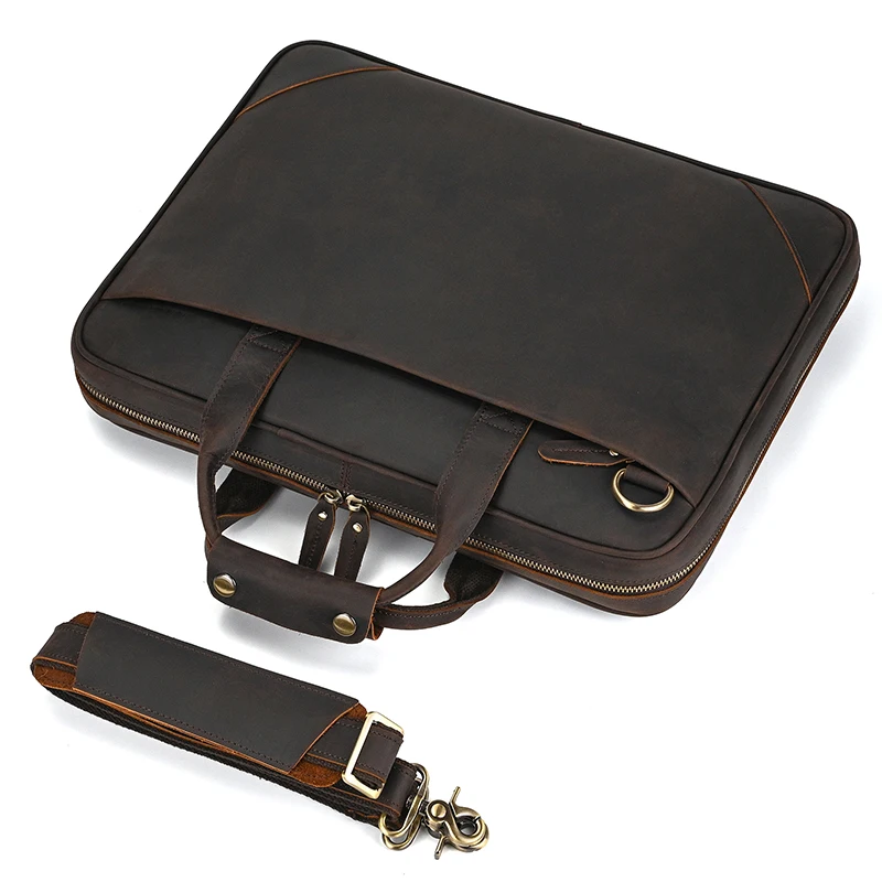 High Quality Men's Leather Laptop Bag 14 15.6 Inch Computer Briefcase A4 Document Bag For Men Male Briefcase Bags Thick Leather
