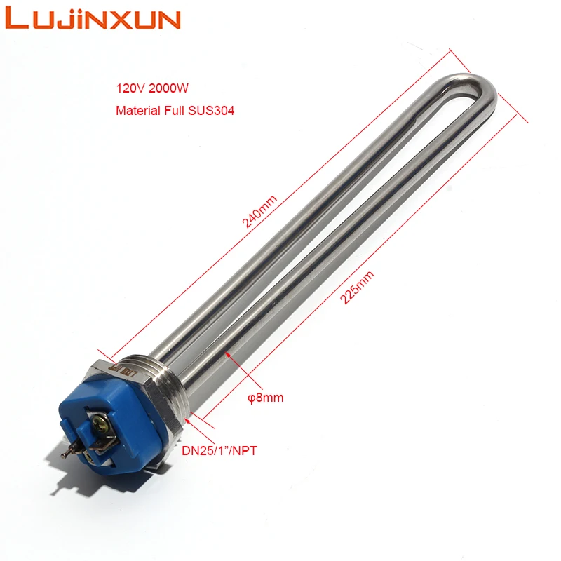 LUJINXUN 12V 150W 120V 1KW/2KW Immersion Heater Submersible Water Heater  Element Stainless Steel with 1 Inch NPT Thread - AliExpress
