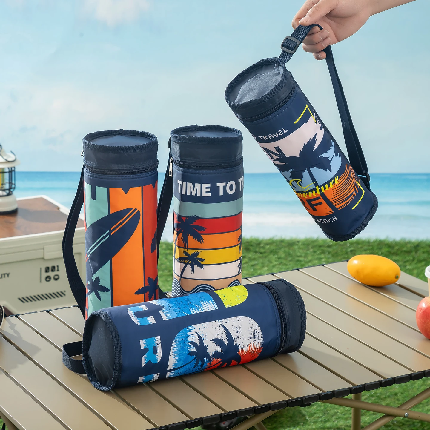 Insulated Portable Water Bottle Cooler Bag - Collapsible Outdoor Travel Sleeve Warmer