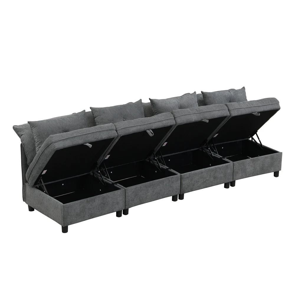 Modulares, trennbares 4-Sitzer-Sofa-Set – multifunktionales Schlafsofa, frei kombinierbar, Chenille-Bezug mit vollständiger Sitzkissen-Aufbewahrung – Detail 18