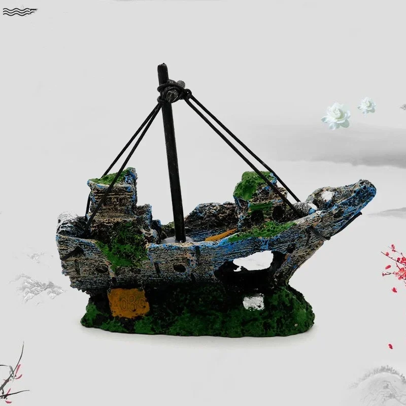 Djunllk Aquarium Fish Tank Pirate Ship Decor, Resin Aquarium Decoration, 13.5x4x12cm