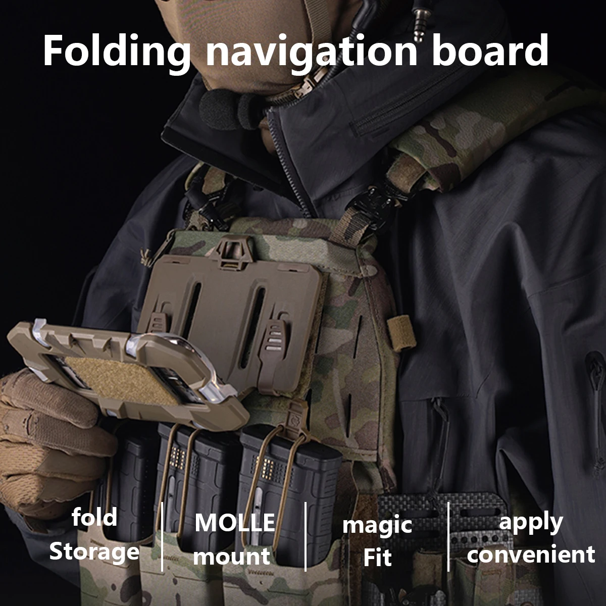 Navigation Board Holder Phone Holder Airsoft Plate Carrier Molle Phone Carrier Outdoor Navigation Board Quick Access Foldable Holder Tactical Vest Chest Rig Mount