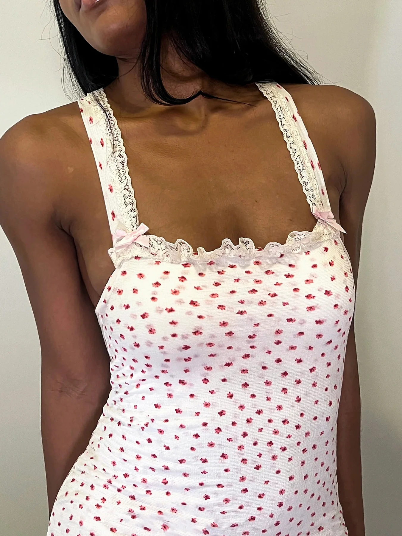 IAMSURE Sweet Lace Trim Floral Playsuits Sexy Slim Slash Neck Sleeveless Rompers Women 2024 Summer Fashion Streetwear Ladies