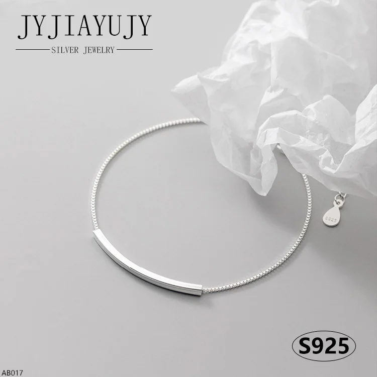 

JYJIAYUJY 100% Sterling Silver S925 Bracelet Anklet 2*30MM Square Elbow Shape Trendy Hypoallergenic Female Daily Jewelry AB017