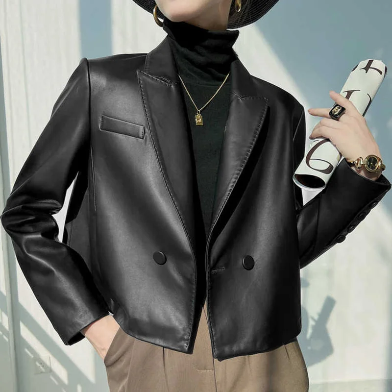 

Genuine Leather Coat Autumn/Winter New Versatile Commuter Style Arch Needle Suit Collar Short Sheepskin Top Coat2023