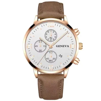 Fashion Geneva Men's Wristwatch Date Alloy Case Leather Analog Quartz Sport Watch