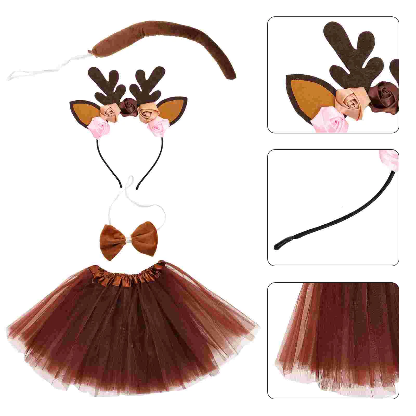 

Halloween Animal Costume Reindeer Tutu Skirt Antler Headband Bowtie Tail Bow Tie Fancy Dress Up Set Girls Halloween Christmas