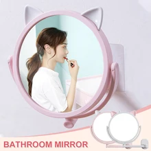 

Cat Ear Makeup Mirror Self-Adhesive Wall Mount Swivel Vanity Mirror for Student Dormitory Mirror Portable Home Small Mirror