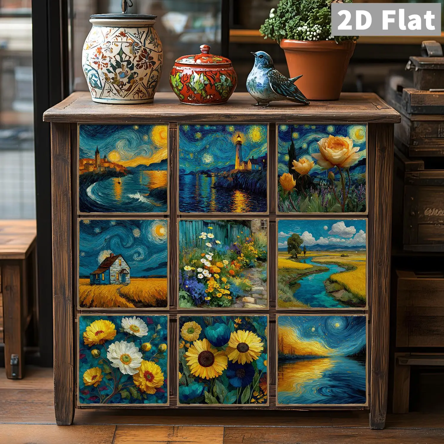 Kunst-Keramikfliesenaufkleber im Van-Gogh-Stil für Badezimmer, Küchen, Wohnzimmer, Kunstthemenräume, dekorative Aufkleber – Detail 4