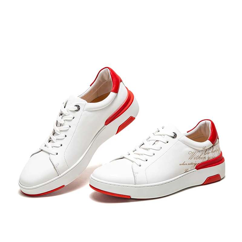 Casual shoes Men's Business Leather Shoes New White Red Bottom Simple Lace up Shoes Gift Box