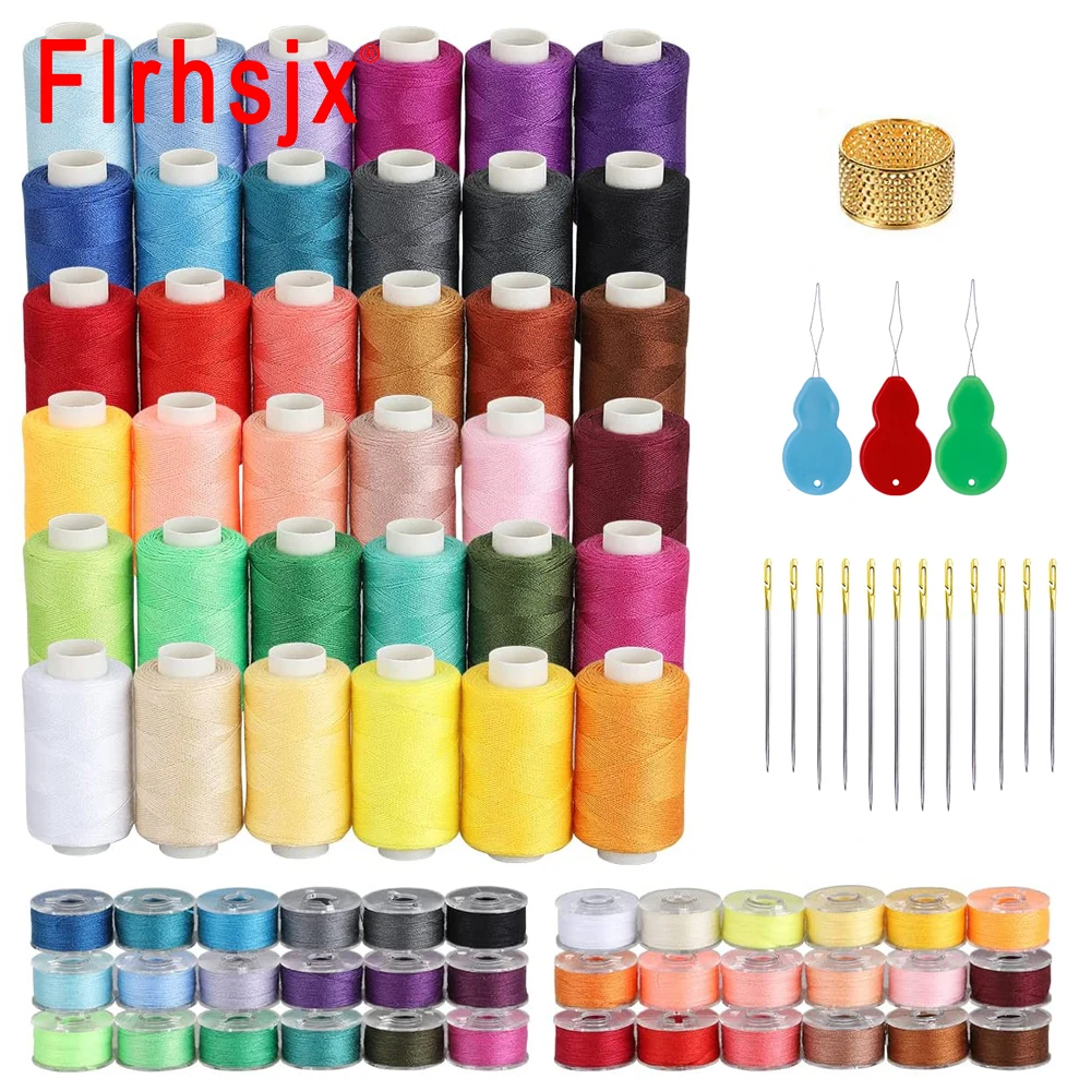 

72Pcs Bobbins Sewing Thread Kits Per Polyester Thread Spools Bobbin Thread with Case & Needle for Hand & Machine Sewing 400Yards