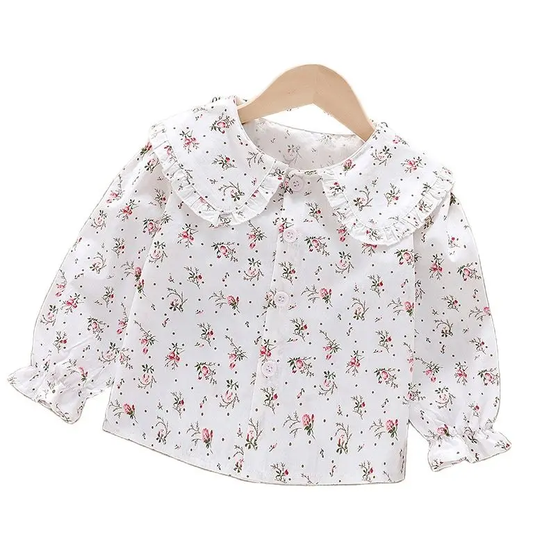 Girls Cotton Spring Autumn Doll collar white blouse Kids Long Sleeve Blouse kids shirts