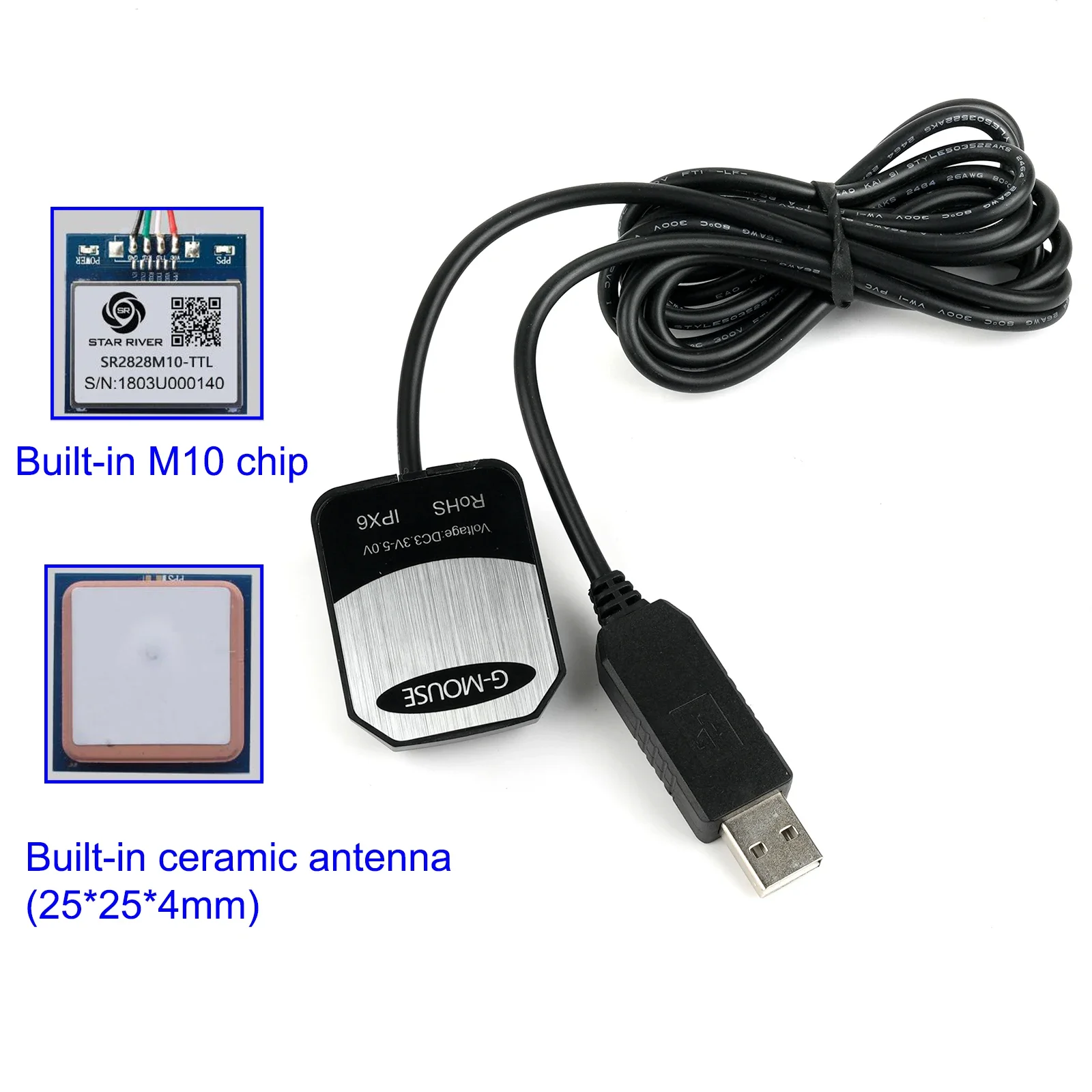 G-MOUSE USB GPS 모듈 M10050 (플래시 CH340 USB to TTL, 자석 베이스 GNSS 수신기 포함) 자동차, 보트, 노트북 내비게이션용