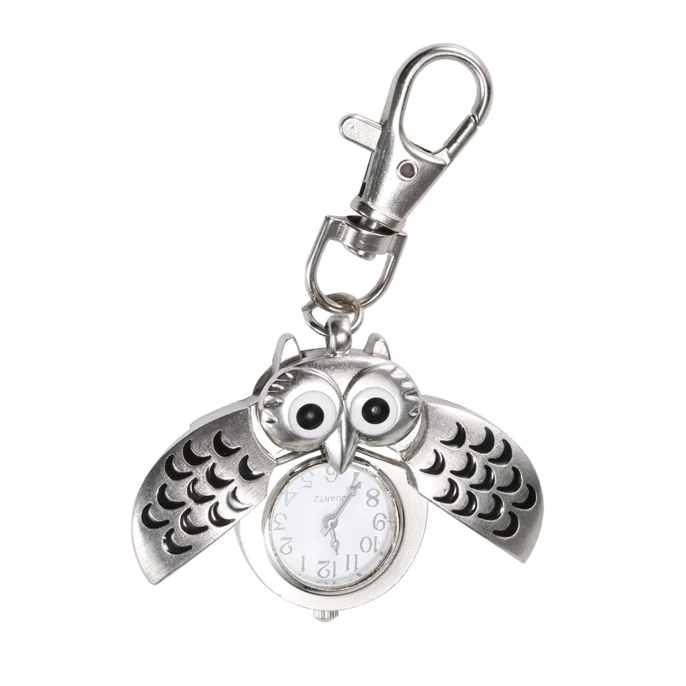 Pocket Watch Fashion Keychain Owl Shape Pocket Watch Unisex Vintage Alloy Keyring Clock Fob Watches Key Chain Bag Car Birthday Gifts 1/3/5pcs