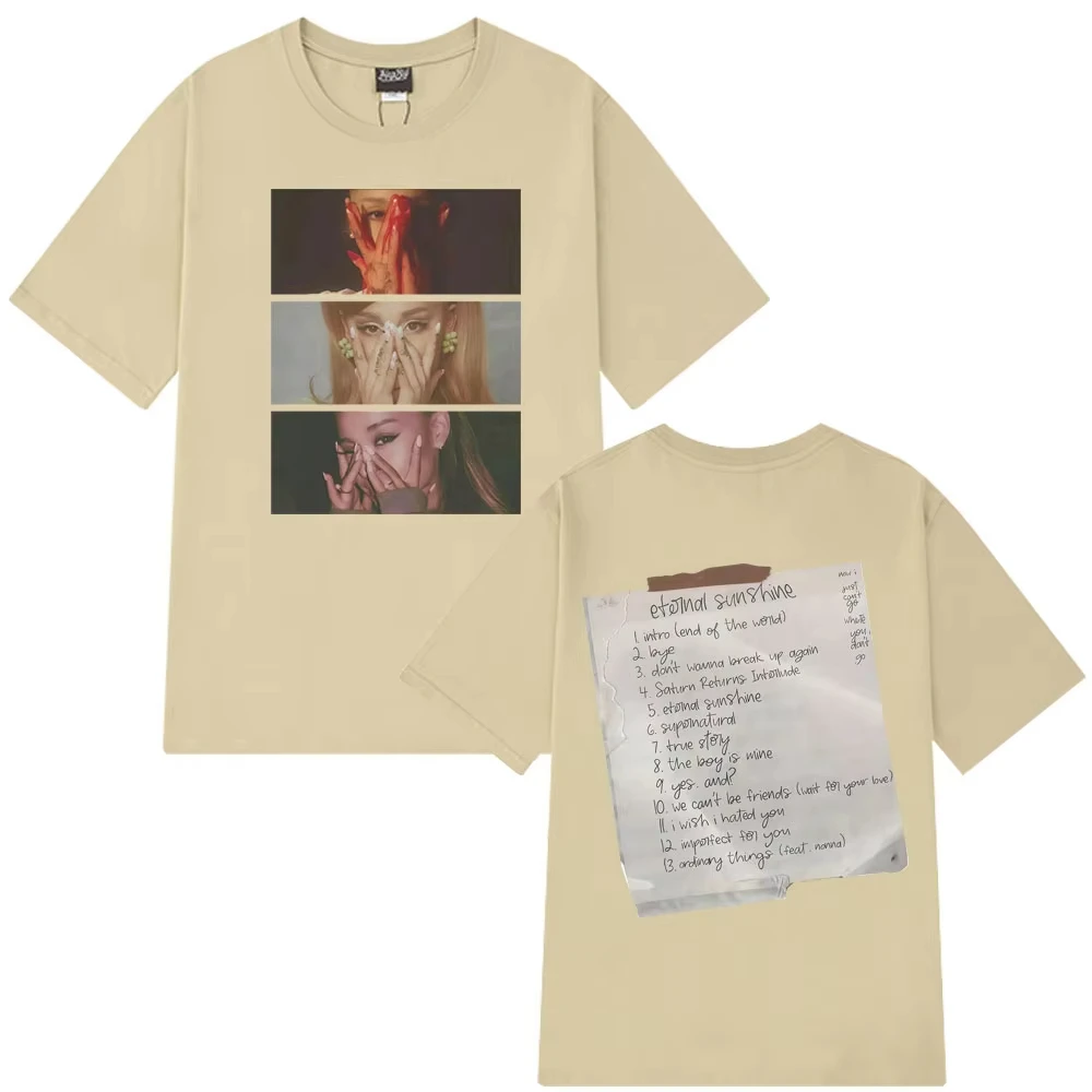 אריאנה גרנדה אלבום מושרה של שמש נצחית טי-שירטים וינטאג' לגברים ונשים חולצת אופנה קיץ כותנה אסתטית טרנדית