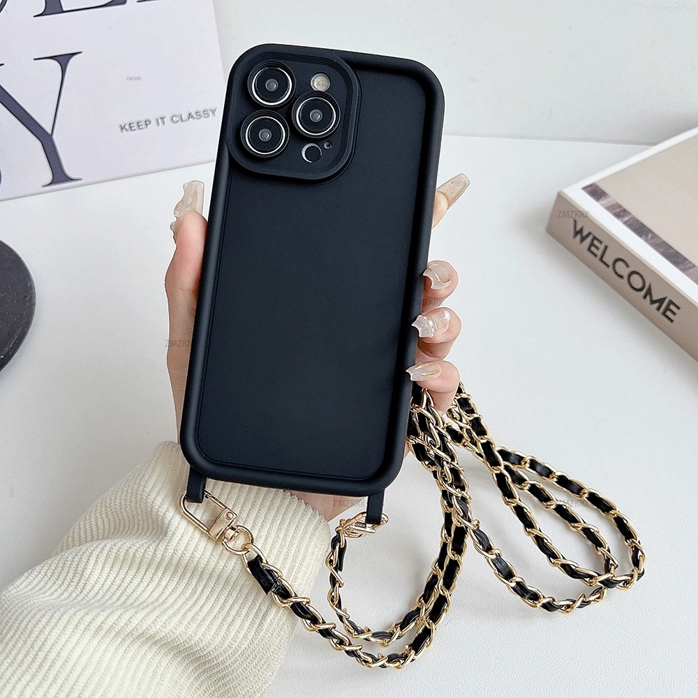 Elegant Crossbody Lanyard Necklace Leather Chain Silicone Phone Case Cover