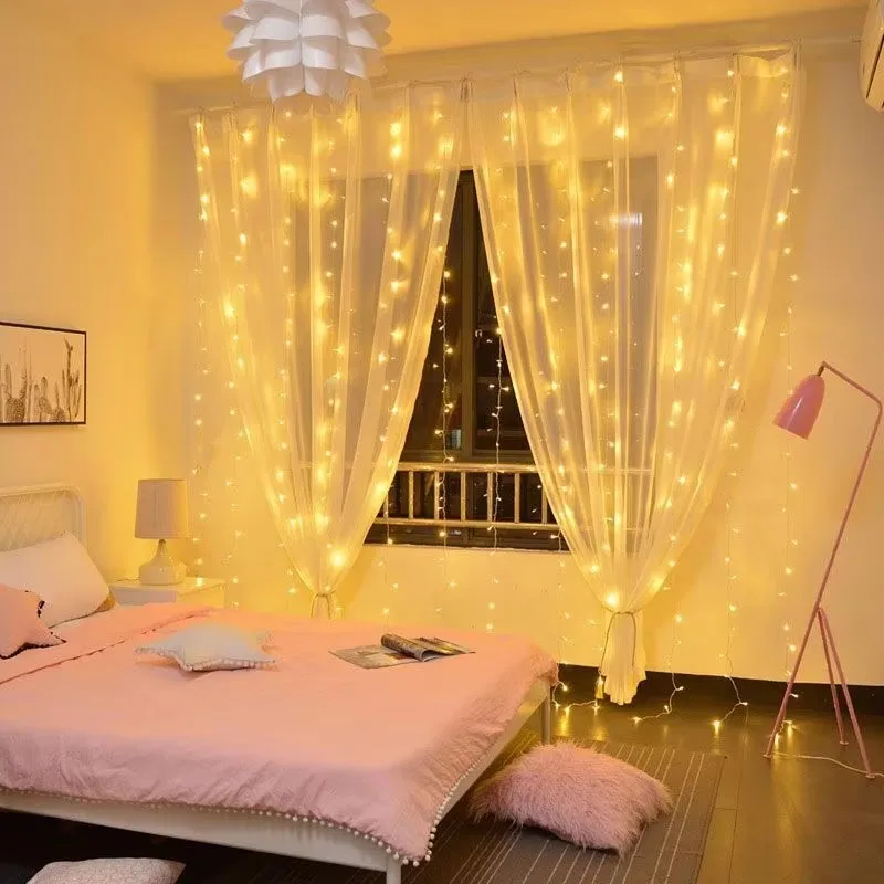 LED Lights 3x3m Curtain Garland on Window USB Power Fairy Lights Festoon with Remote New Year Garland Christmas Decor