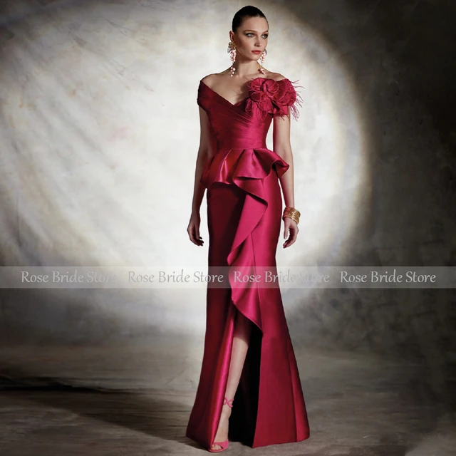 バーガンディ サテン パーティードレス 【公式通販】