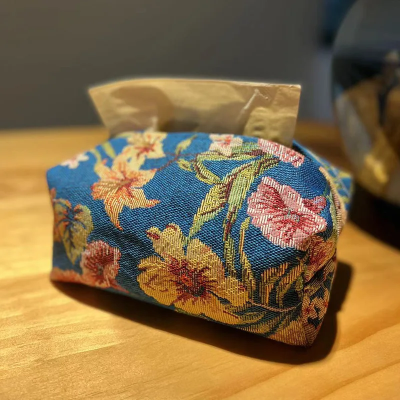 Restaurant Retro Tissue Box Home Living Room Tissue Box Light Luxury Fabric Bag Storage Embroidered Tissue Bag Wholesale 5