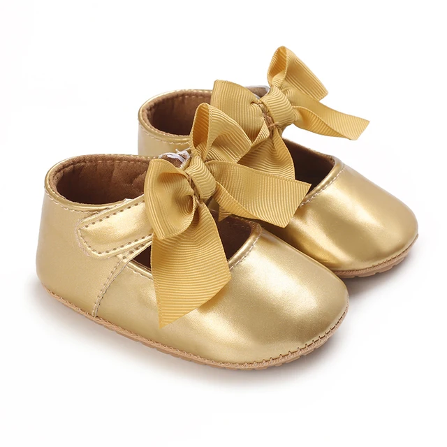 Baby Walking Shoes Golden Baby First Walkers Shoes Gold Princess Shoes Comfortable Soft Soled Non Slip Walking Shoes Pre-Walkers E66 golden