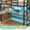 Loft Bed Twin Size with L Shaped Desk and Storage, Metal Bunk Bed with Desk Underneath and LED Lights and Charging Station,Brown 4