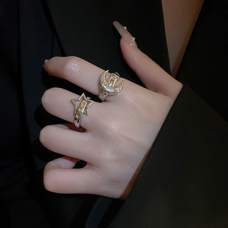 Chunky Star Finger Rings for Women Vintage Silver Color Geometric Irregular Star Open Ring Creative Y2K Punk Party Jewelry