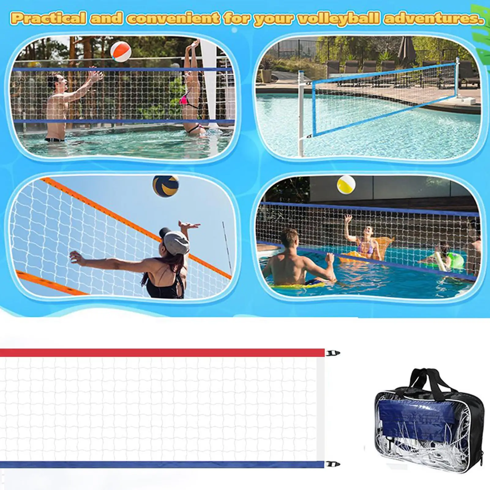 배구 풀 네트 15x3Ft 휴대용 풀 배구 네트 배드민턴 테니스 야외용 지상 방수 교체 부품