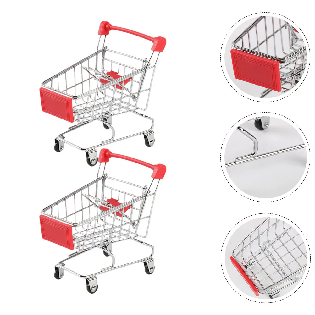 

2pcs Miniature Trolley Mini Shopping Cart Supermarket Handcart Shopping Cart Props