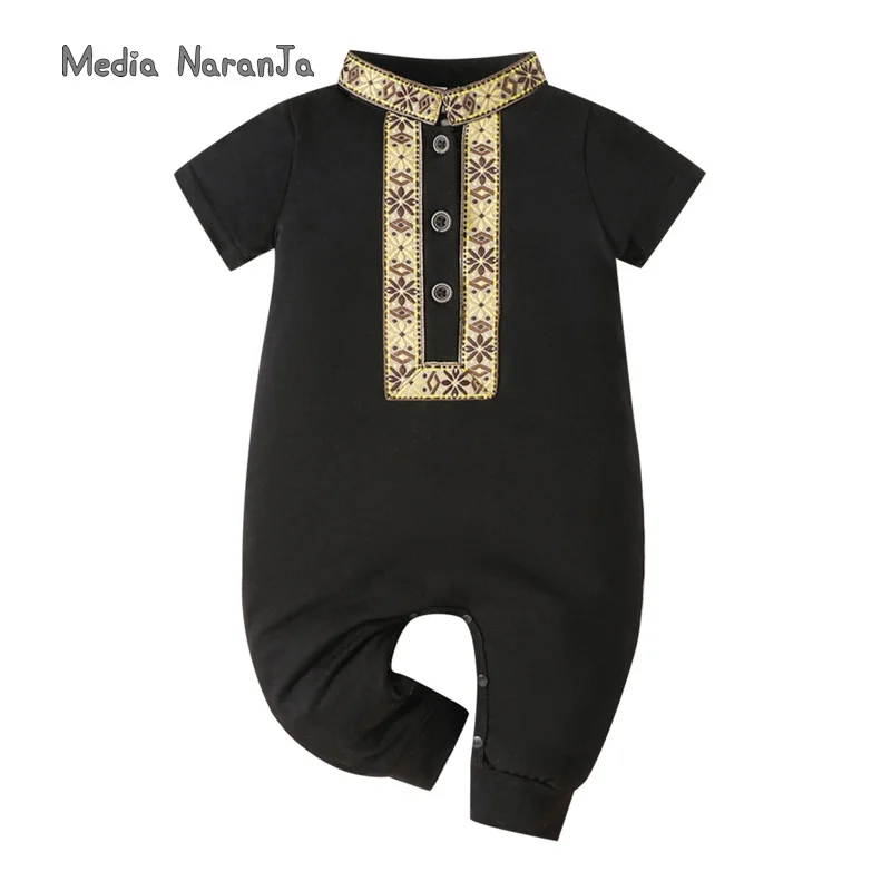 Baby boy arabic style clothes 3 colors black green white printed short sleeved rompers holiday Ramadan jumpsuits photo props 4