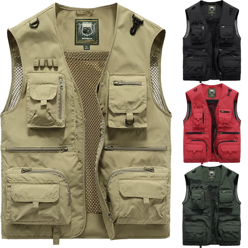 14 Pockets Men Tactical Hiking Fishing Vest,US Photographer Waistcoat Mesh Cargo Coat,Sleeveless Army Jacket Tool Nylon Vest 5XL kunn bucket tool organizer 35 pockets fits 5 gallon buckets for garden carpenter