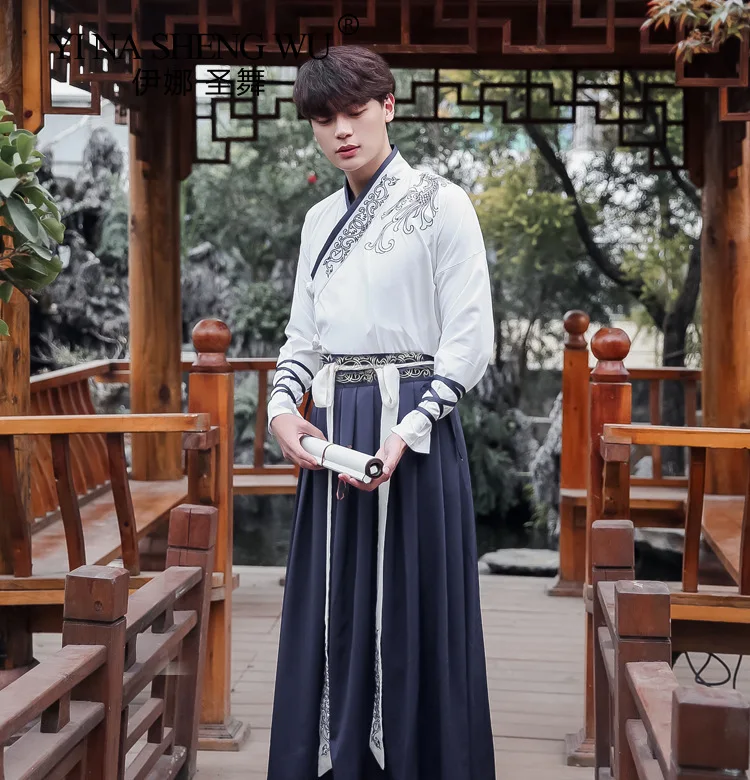 

Daily Hanfu Improved Cross-collar Waist-length Skirt Men's and Women's Martial Arts Performance Group Costumes Costume Costumes