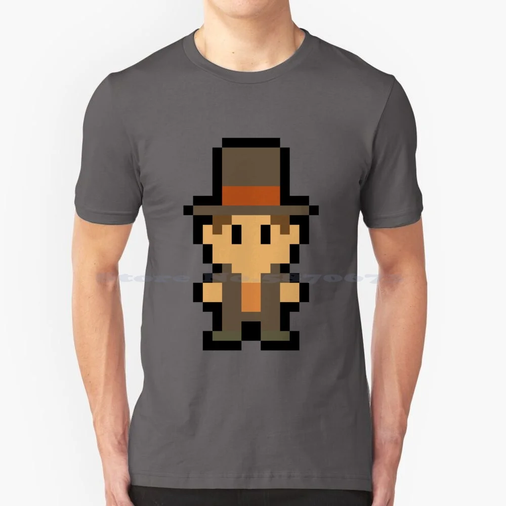 Pixel Professor Layton T Shirt 100% Cotone Tee Professor Layton Prof Layton 3Ds Luke Layton Ds Pixel Art Sprite 8Bit Gaming