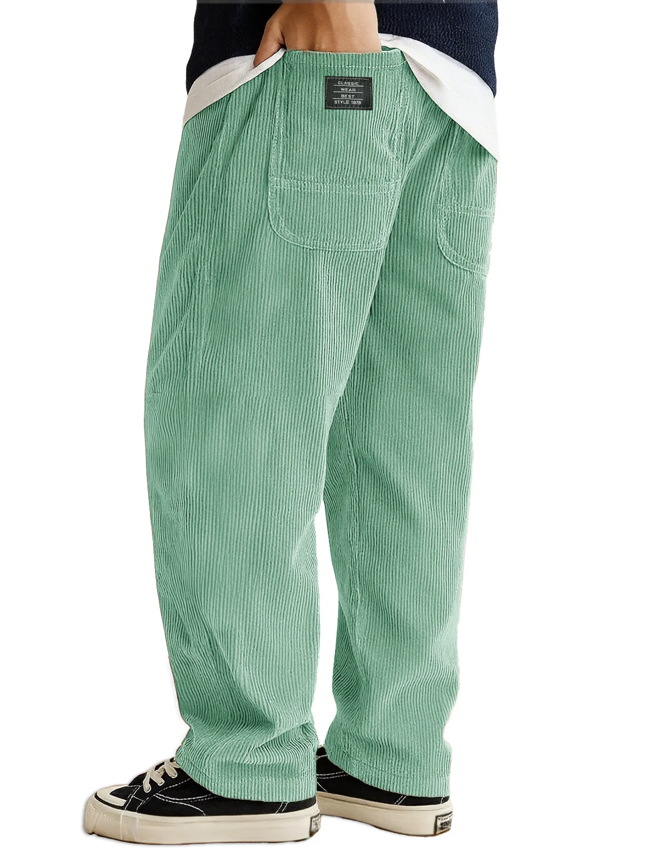 Autumn Winter Fashion Men's Solid Color Simple Basic Casual Trendy Loose Wide Leg Straight Corduroy Trousers Male Pants Clothes