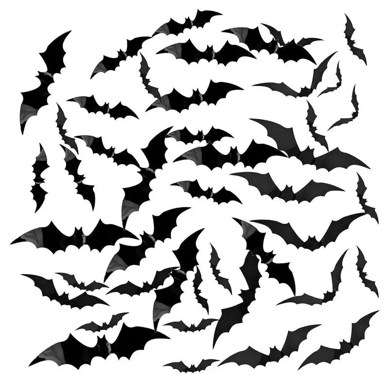 

Halloween 3D Bats Wall Decor Sticker PVC Black Spider Ghost Sticker 96pcs Halloween Horror Props Realistic Scary For Home Window