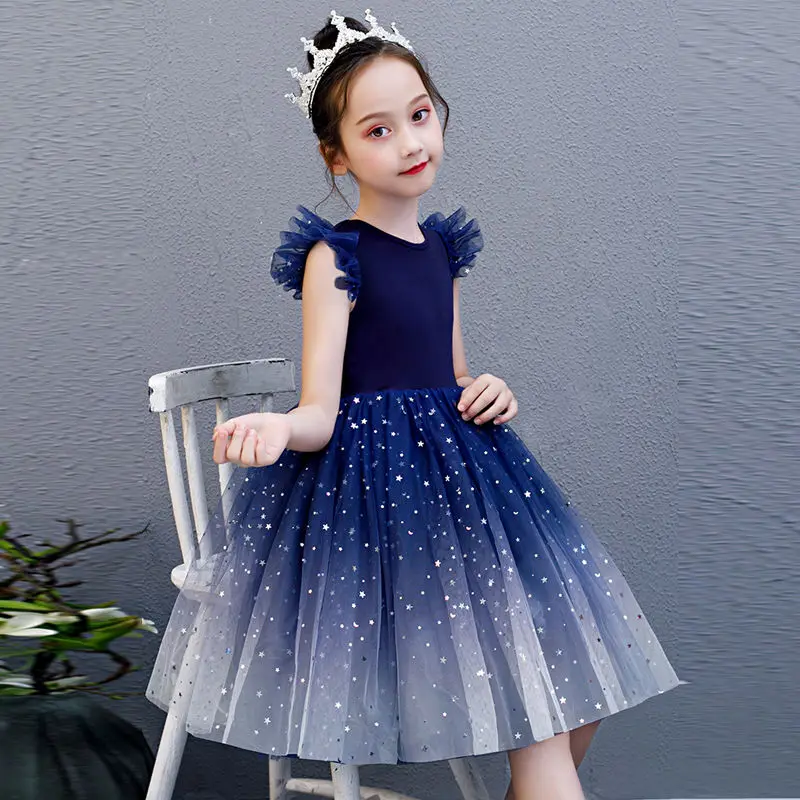 

Summer Party Dress for Kids Girl Princess Dress Children Clothing Star Point Elegant Casual Dresses Brief Baby Splicing Clothes