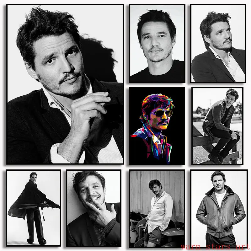 

Black and White Pedro Pascal Poster Wall Decor Star Canvas Painting Art Prints for Cafe Dormitory Girl Room Decoration Gift